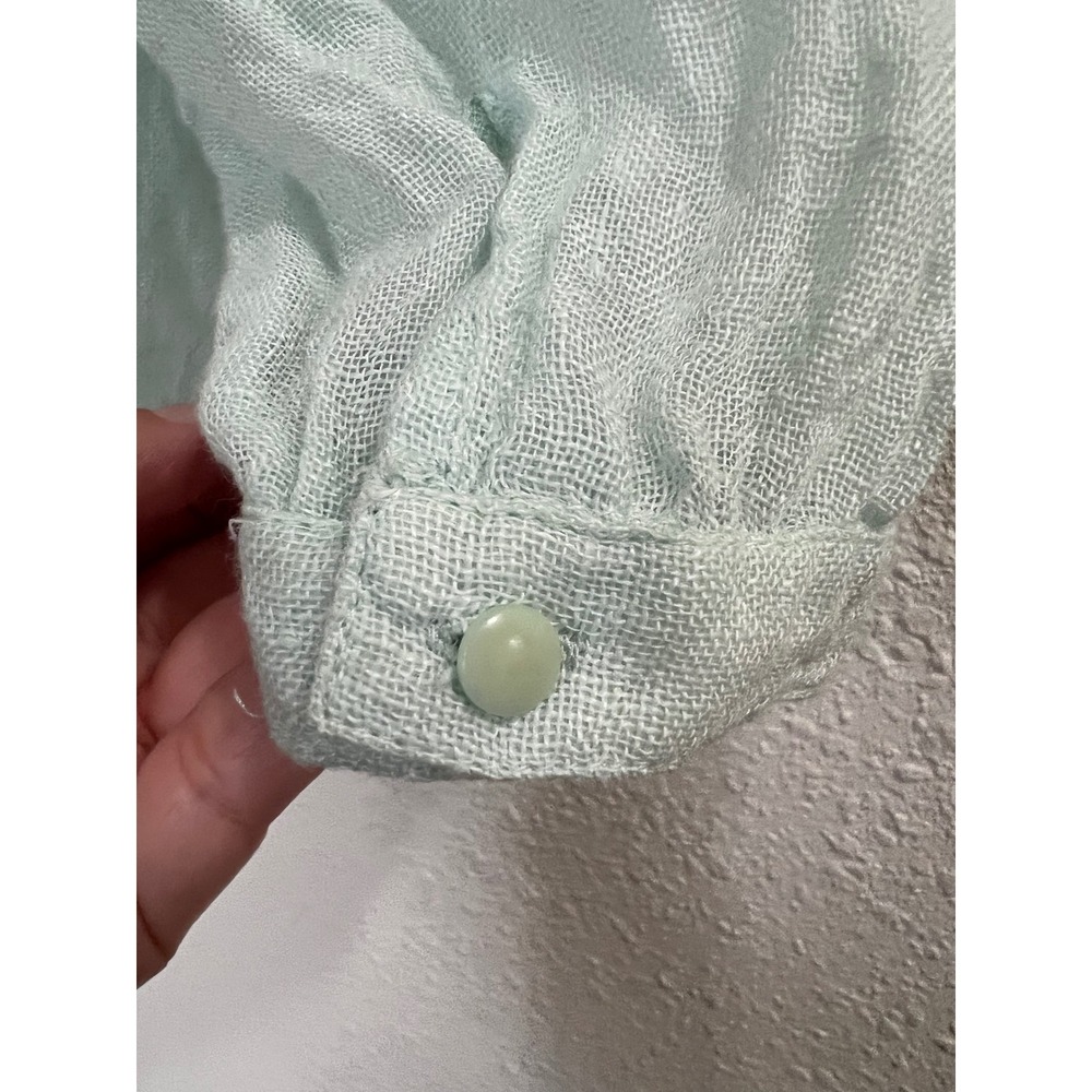 Eileen Fisher Woman 2X Organic Linen Blouse Seafoam Green Split Neck Top S5ONF - Picture 5 of 9